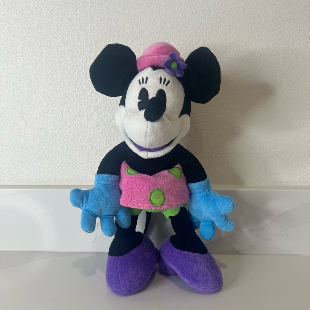 Disneyland Retro Minnie Mouse Plush Neon Outfit Stuffed Animal Collectible 13"